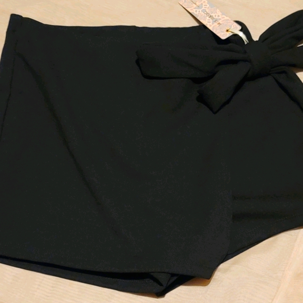 Black wrap tie skort